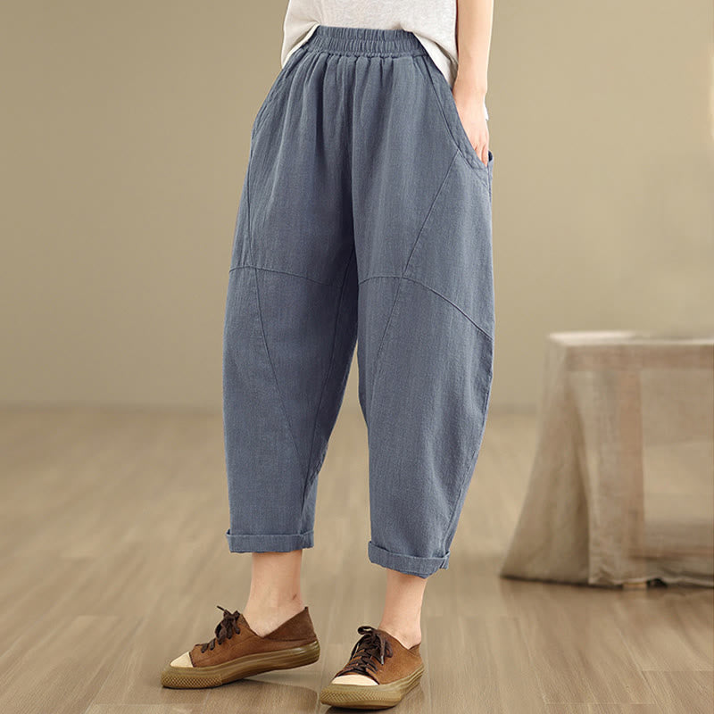 Buddha Stones春 7-8丈 無地 レディース コットンリネン ハーレムパンツ ポケット付き - image 13
