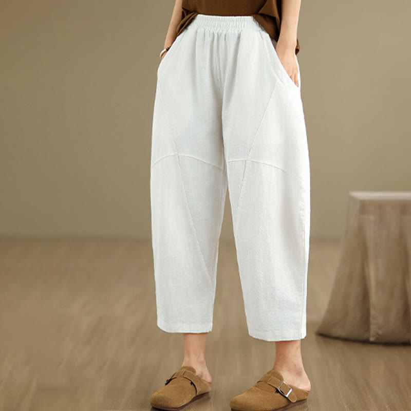 Buddha Stones春 7-8丈 無地 レディース コットンリネン ハーレムパンツ ポケット付き - image 25