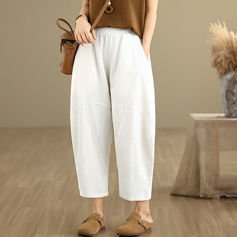 Buddha Stones春 7-8丈 無地 レディース コットンリネン ハーレムパンツ ポケット付き - image 22