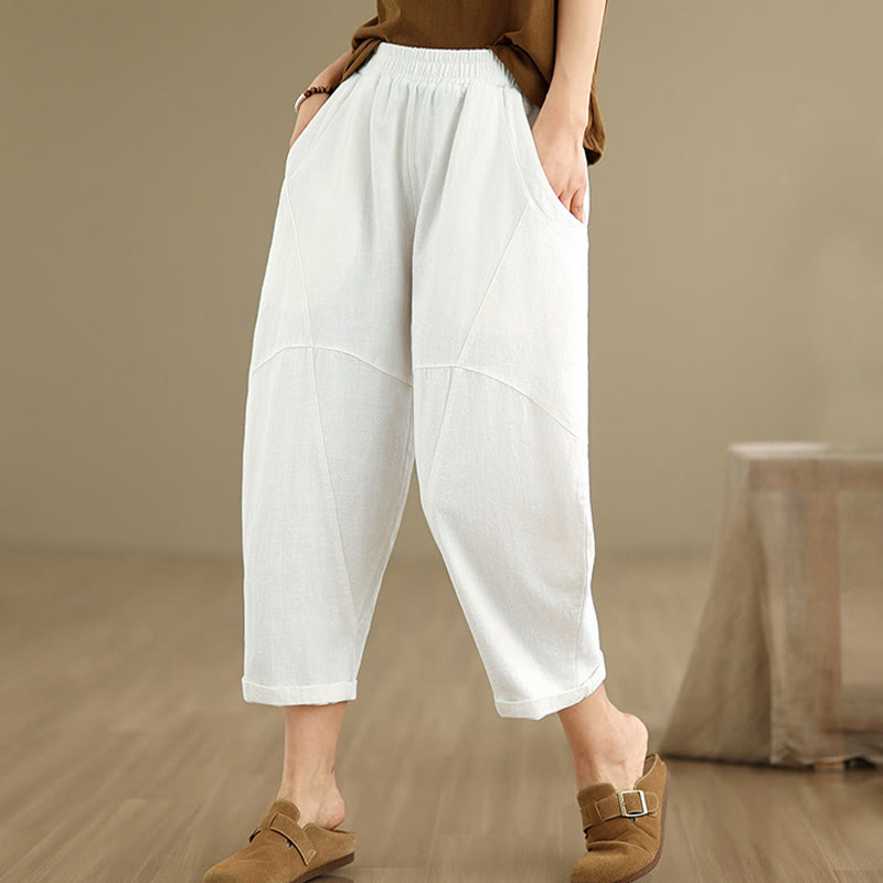 Buddha Stones春 7-8丈 無地 レディース コットンリネン ハーレムパンツ ポケット付き - image 26