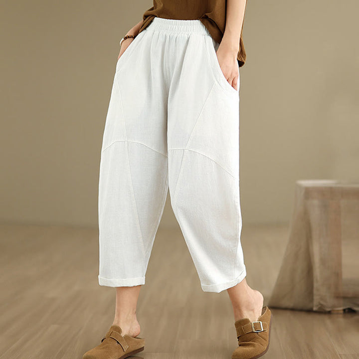 Buddha Stones春 7-8丈 無地 レディース コットンリネン ハーレムパンツ ポケット付き - image 26
