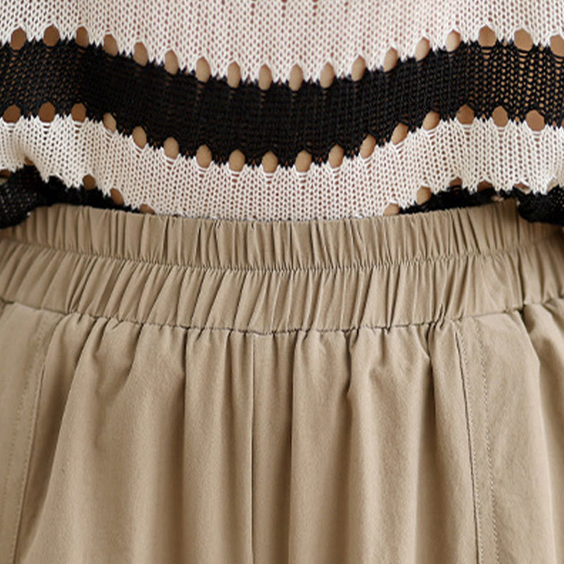 Buddha Stones夏用 不規則プリーツデザイン コットン レディース ワイドレッグパンツ ポケット付き - image 5