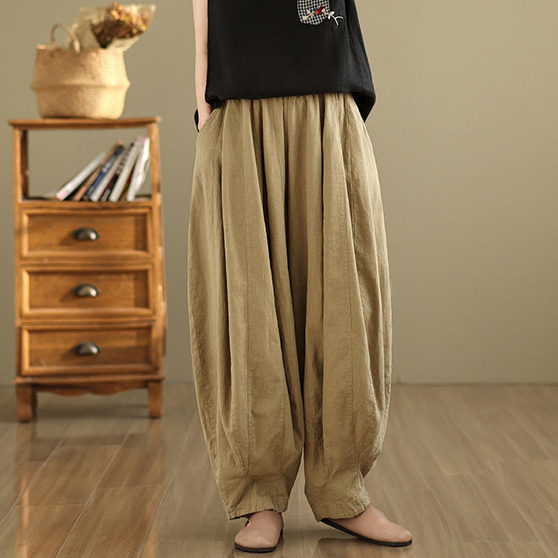 Buddha Stonesヴィンテージパッチワークランタンデザインコットンリネンレディースワイドレッグパンツポケット付き - image 15