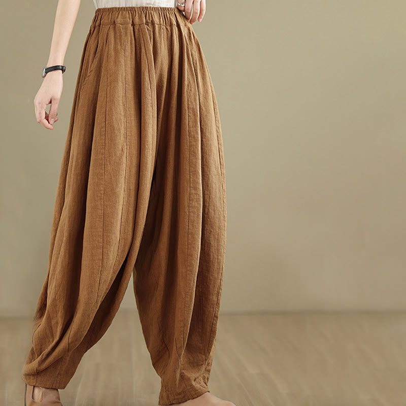 Buddha Stonesヴィンテージパッチワークランタンデザインコットンリネンレディースワイドレッグパンツポケット付き - image 6