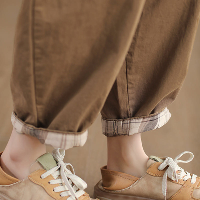 Buddha Stonesカジュアル 無地 パッチカフデザイン レディース コットン ハーレム クロップドパンツ ポケット付き - image 6