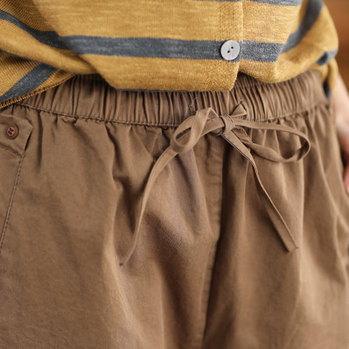 Buddha Stonesカジュアル 無地 パッチカフデザイン レディース コットン ハーレム クロップドパンツ ポケット付き - image 2