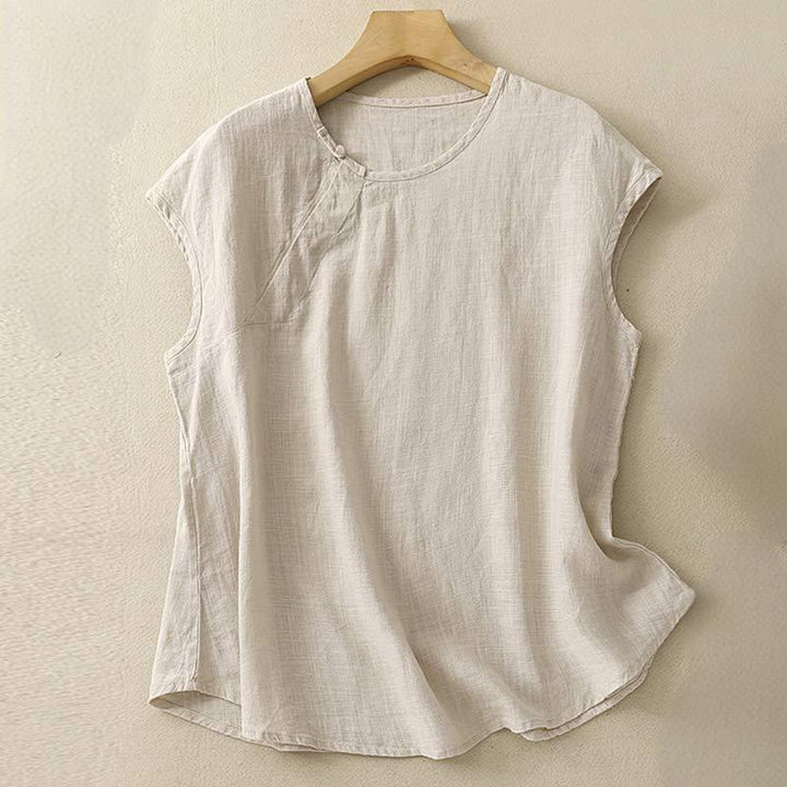 Buddha Stones春パッチワークシンプルノースリーブデザインコットンレディースベスト - ベージュ - US8-10，UK/AU12-14，EU40-42 (2XL) - image 12