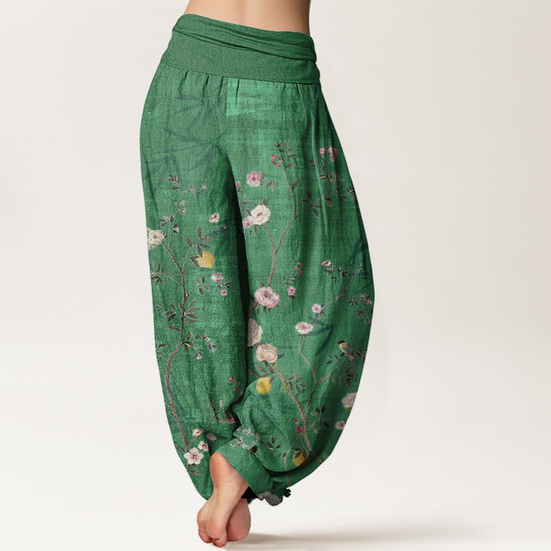 Buddha Stones、ピンク、白の花、竹の葉、フルーツデザイン、レディース 伸縮性ウエスト ハーレムパンツ - image 6