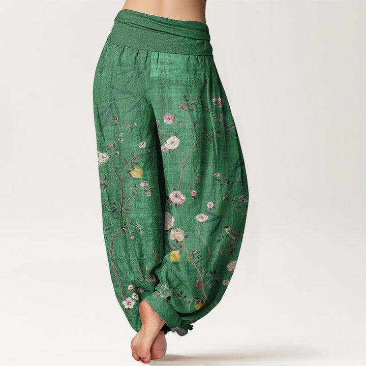 Buddha Stones、ピンク、白の花、竹の葉、フルーツデザイン、レディース 伸縮性ウエスト ハーレムパンツ - image 6