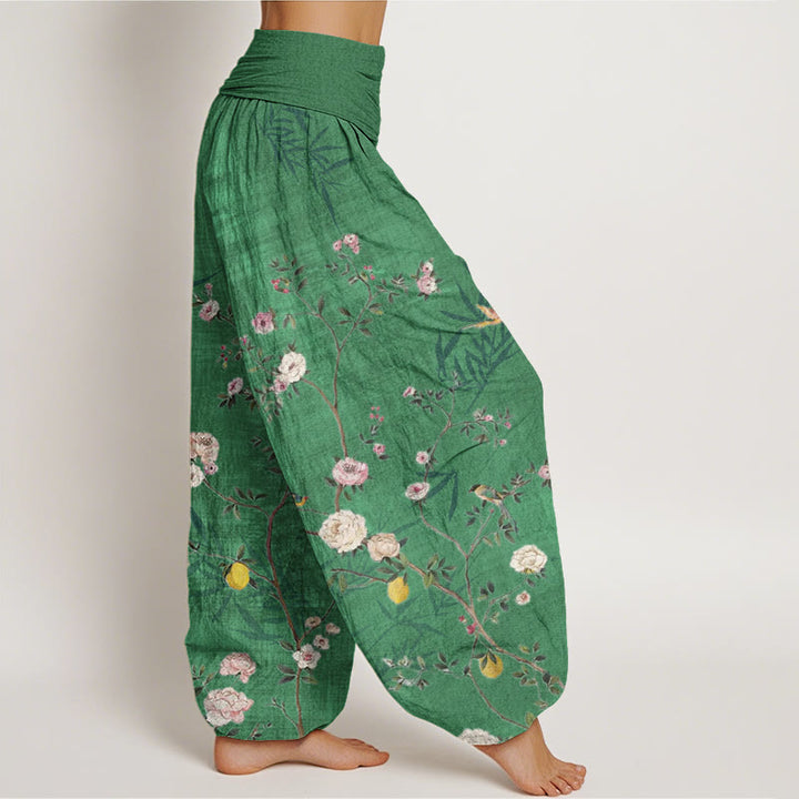 Buddha Stones、ピンク、白の花、竹の葉、フルーツデザイン、レディース 伸縮性ウエスト ハーレムパンツ - image 7