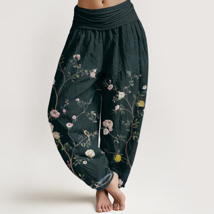 Buddha Stones、ピンク、白の花、竹の葉、フルーツデザイン、レディース 伸縮性ウエスト ハーレムパンツ - 黒 - US22、 UK/AU26、 EU54 (6XL) - image 8
