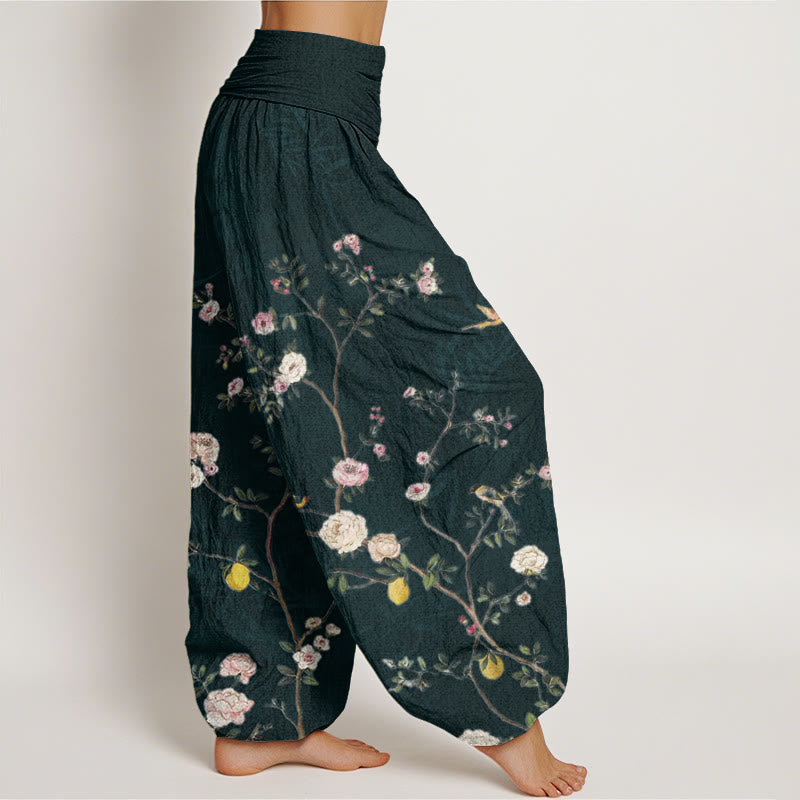 Buddha Stones、ピンク、白の花、竹の葉、フルーツデザイン、レディース 伸縮性ウエスト ハーレムパンツ - image 10