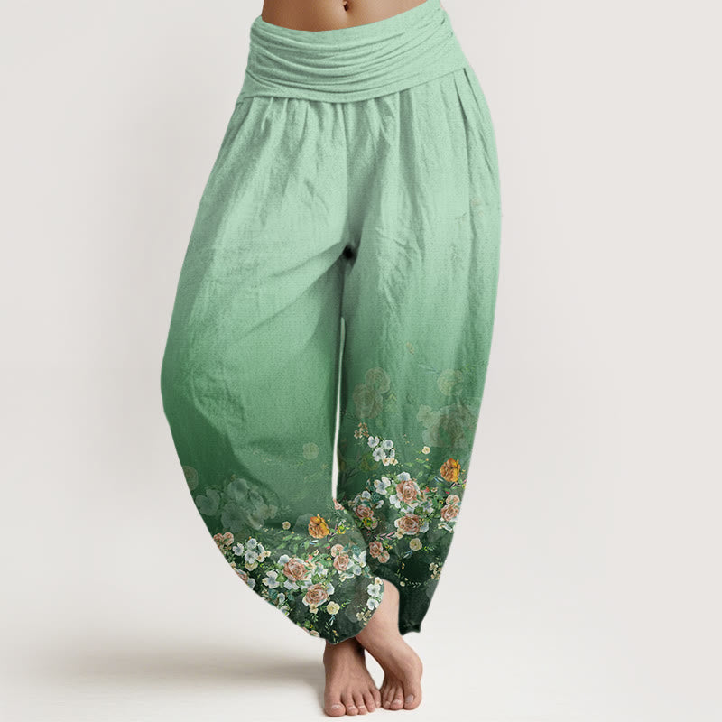 Buddha Stonesとカラフルなバラの花のデザイン、レディースの伸縮性ウエストのハーレムパンツ - アクアマリン - US22、 UK/AU26、 EU54 (6XL) - image 1