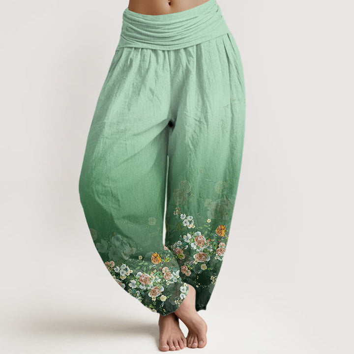 Buddha Stonesとカラフルなバラの花のデザイン、レディースの伸縮性ウエストのハーレムパンツ - アクアマリン - US22、 UK/AU26、 EU54 (6XL) - image 1