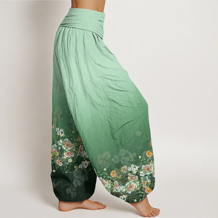 Buddha Stonesとカラフルなバラの花のデザイン、レディースの伸縮性ウエストのハーレムパンツ - image 3