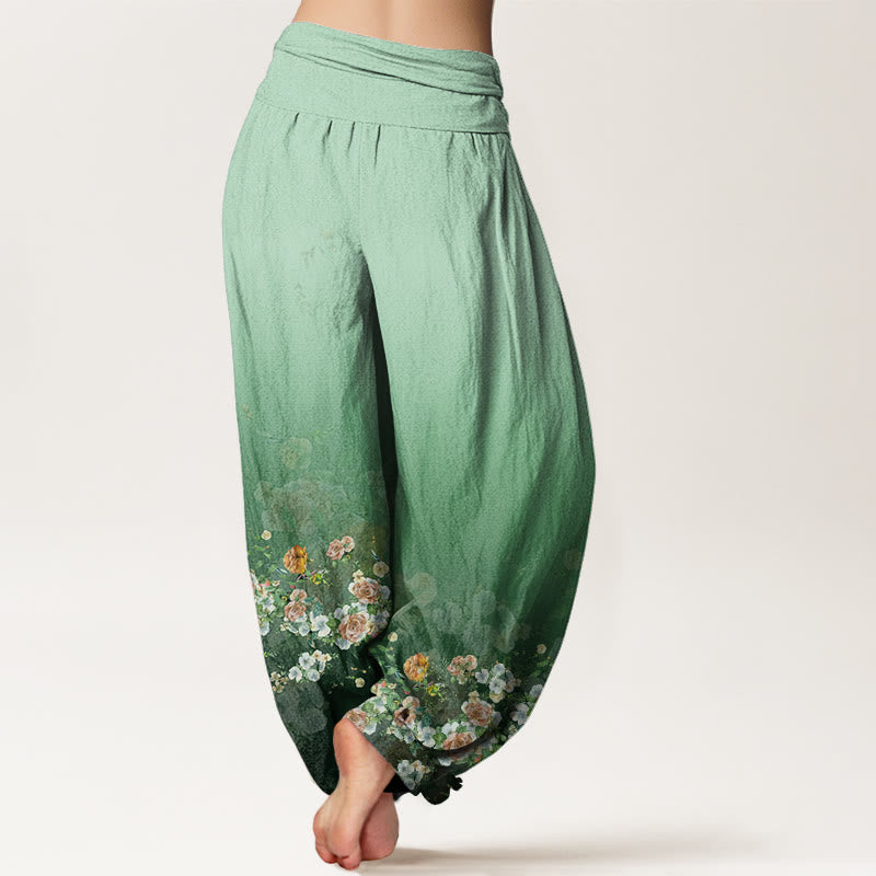 Buddha Stonesとカラフルなバラの花のデザイン、レディースの伸縮性ウエストのハーレムパンツ - image 2