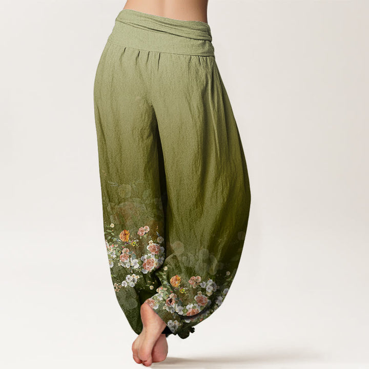 Buddha Stonesとカラフルなバラの花のデザイン、レディースの伸縮性ウエストのハーレムパンツ - image 6