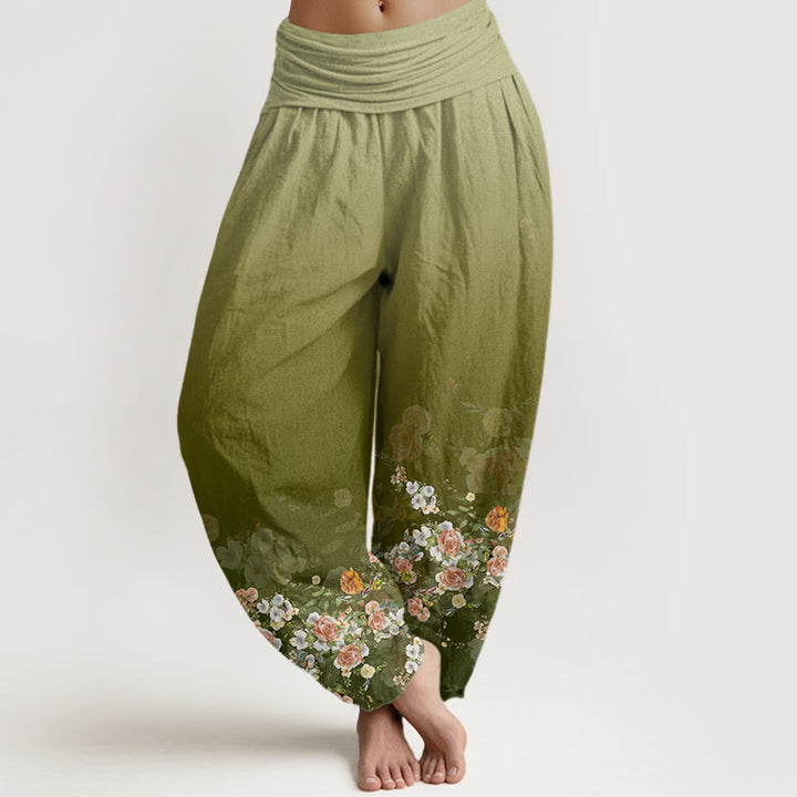 Buddha Stonesとカラフルなバラの花のデザイン、レディースの伸縮性ウエストのハーレムパンツ - 黄緑 - US22、 UK/AU26、 EU54 (6XL) - image 5