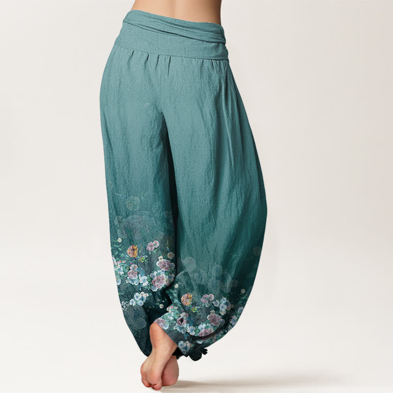 Buddha Stonesとカラフルなバラの花のデザイン、レディースの伸縮性ウエストのハーレムパンツ - image 10