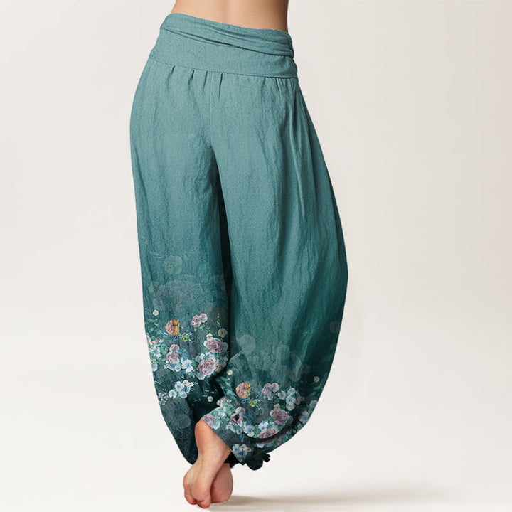 Buddha Stonesとカラフルなバラの花のデザイン、レディースの伸縮性ウエストのハーレムパンツ - image 10