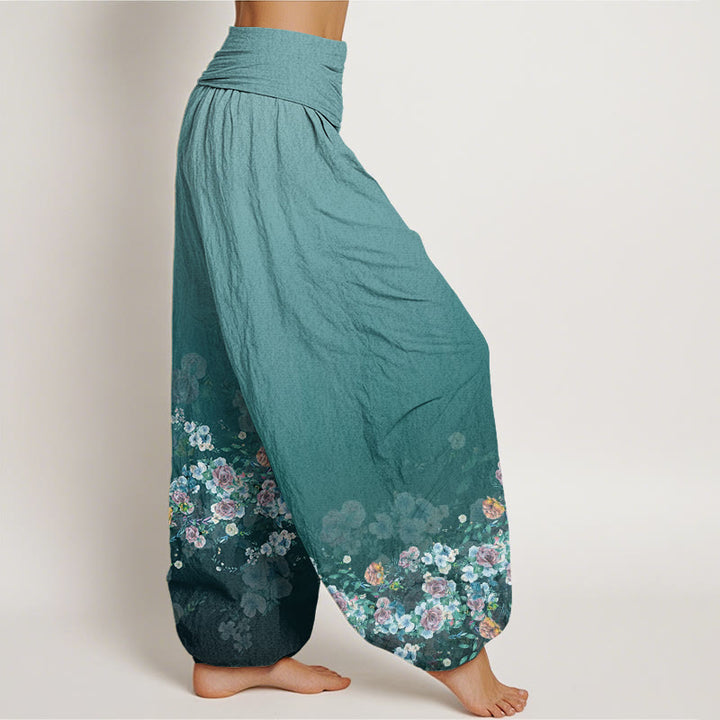 Buddha Stonesとカラフルなバラの花のデザイン、レディースの伸縮性ウエストのハーレムパンツ - image 9