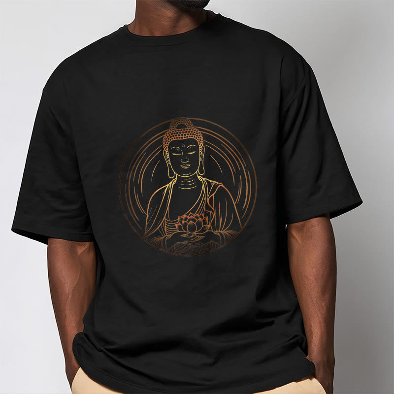 Buddha Stones蓮の花を持つ黄金の仏像 Tシャツ - image 2