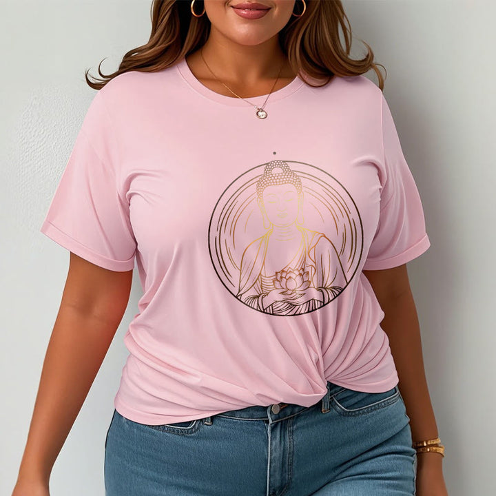 Buddha Stones蓮の花を持つ黄金の仏像 Tシャツ - image 13