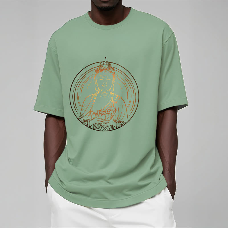 Buddha Stones蓮の花を持つ黄金の仏像 Tシャツ - image 15