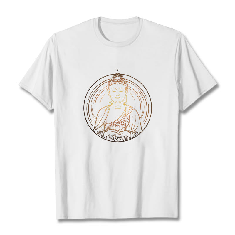 Buddha Stones蓮の花を持つ黄金の仏像 Tシャツ - 白 - 2XL - image 5