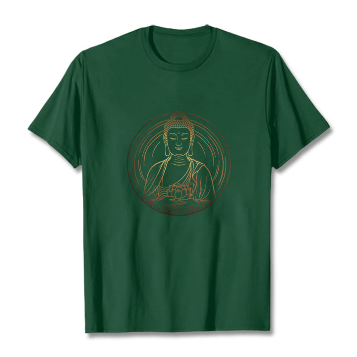 Buddha Stones蓮の花を持つ黄金の仏像 Tシャツ - フォレストグリーン - 2XL - image 11