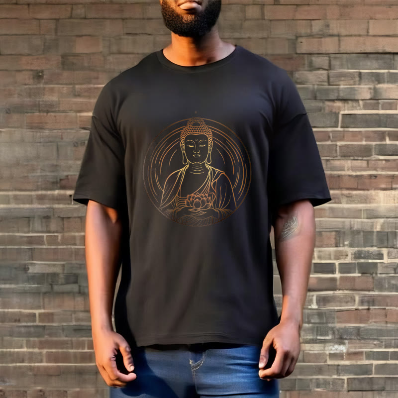 Buddha Stones蓮の花を持つ黄金の仏像 Tシャツ - image 3