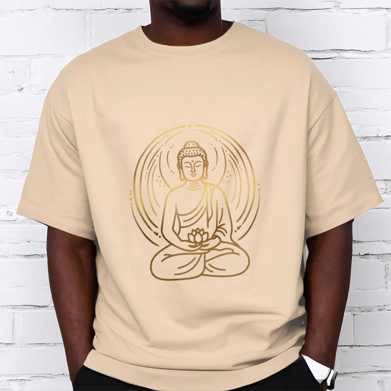 Buddha Stones、黄金の瞑想仏陀の光背、蓮の花を持つTシャツ - image 12