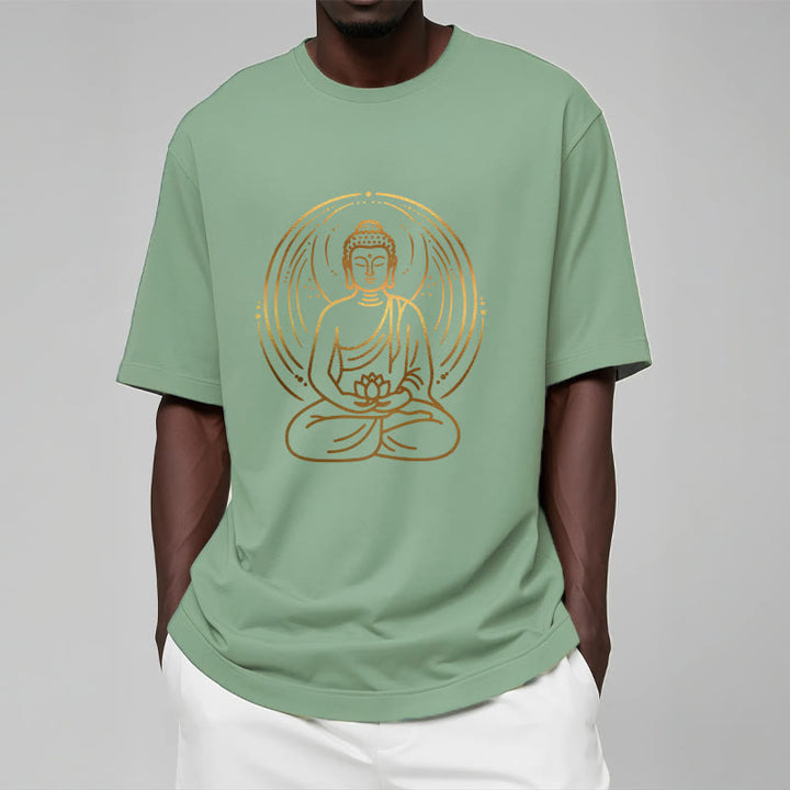 Buddha Stones、黄金の瞑想仏陀の光背、蓮の花を持つTシャツ - image 16