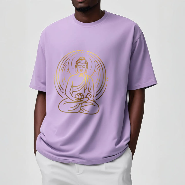 Buddha Stones、黄金の瞑想仏陀の光背、蓮の花を持つTシャツ - image 17