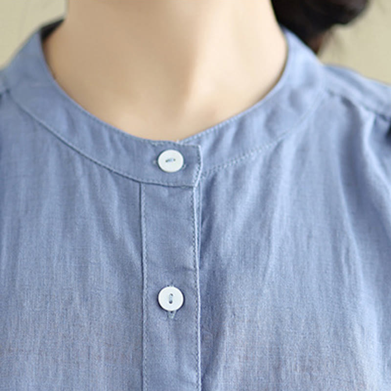 Buddha Stonesプレーン シングルブレスト プリーツデザイン ノースリーブ コットンリネン ミディドレス - image 25