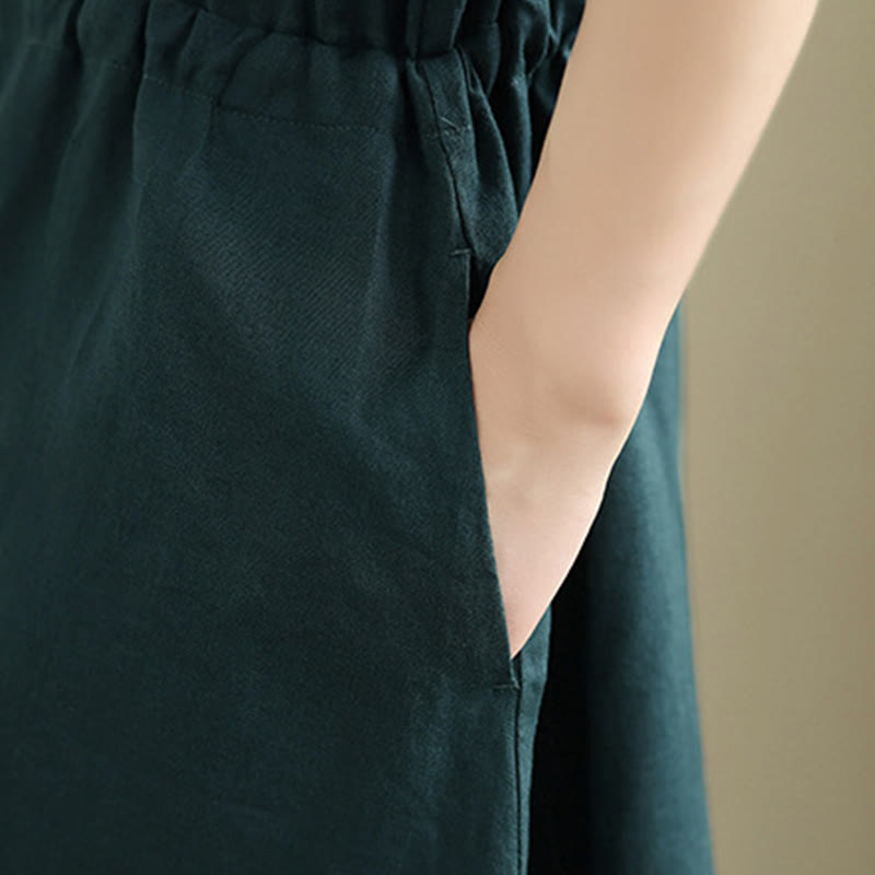 Buddha Stonesサマー 無地 半袖 ドローストリング コットンリネン ミディドレス ポケット付き - image 14