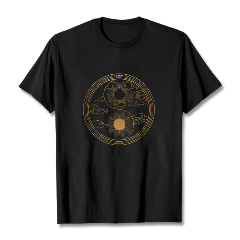 Buddha Stones陰陽 太陽 吉兆 雲 Tシャツ - 黒 - 2XL - image 0