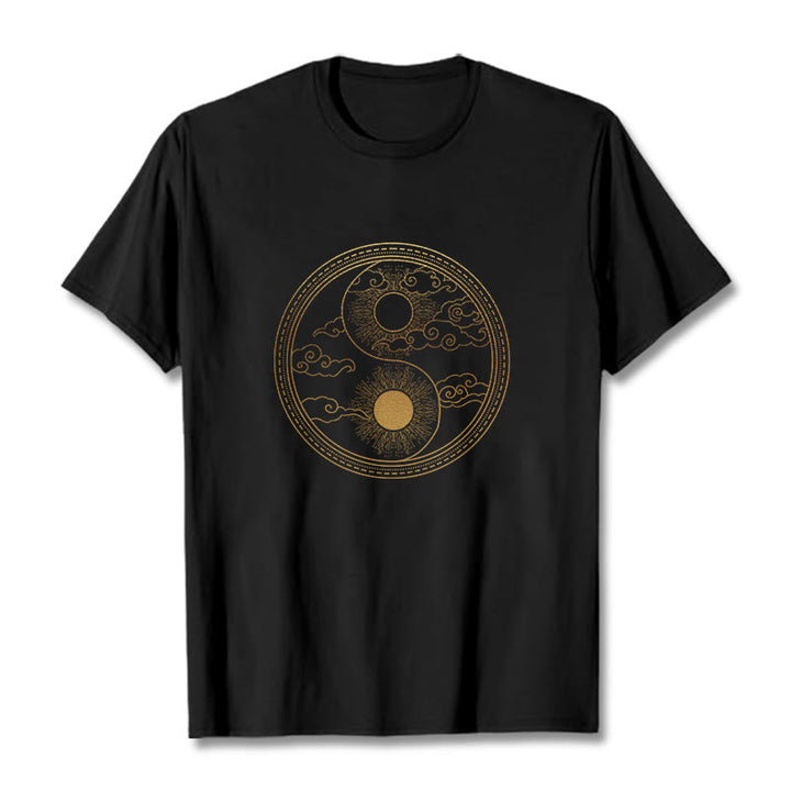 Buddha Stones陰陽 太陽 吉兆 雲 Tシャツ - 黒 - 2XL - image 0