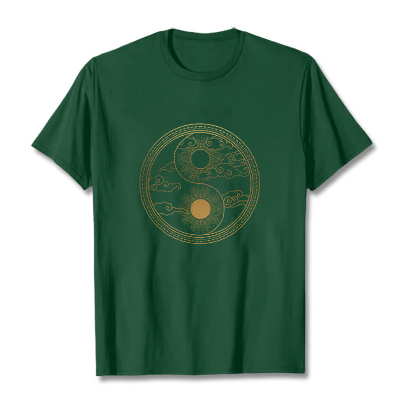 Buddha Stones陰陽 太陽 吉兆 雲 Tシャツ - フォレストグリーン - 2XL - image 5