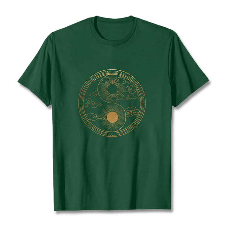 Buddha Stones陰陽 太陽 吉兆 雲 Tシャツ - フォレストグリーン - 2XL - image 5