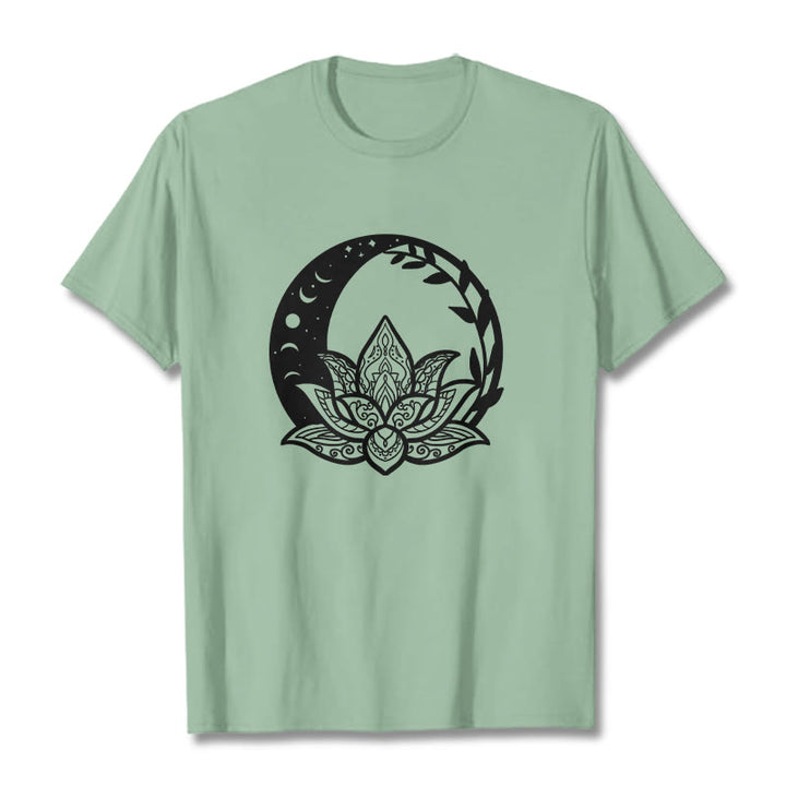Buddha Stones、蓮の花、太陽、月、絡み合う蔓のTシャツ - 淡い緑色 - 2XL - image 14