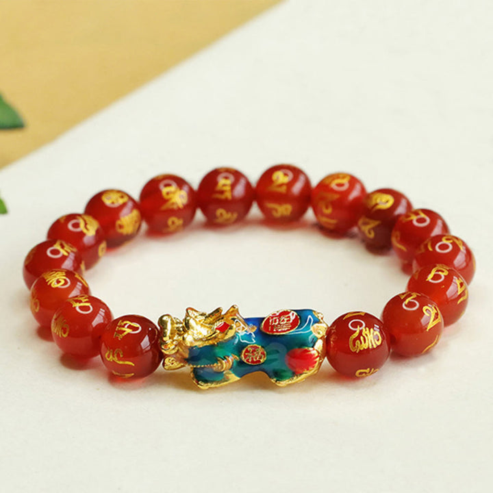 Buddha Stones赤瑪瑙 カラーチェンジ 貔貅オーム・マニ・パドメ・フムカームブレスレット