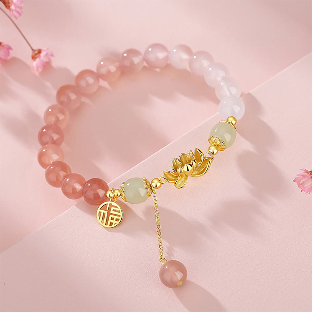 Buddha Stones925 スターリングシルバー 天然グラデーション瑪瑙 和田翡翠 蓮福 キャラクター 悟りのブレスレット