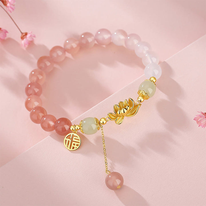 Buddha Stones925 スターリングシルバー 天然グラデーション瑪瑙 和田翡翠 蓮福 キャラクター 悟りのブレスレット