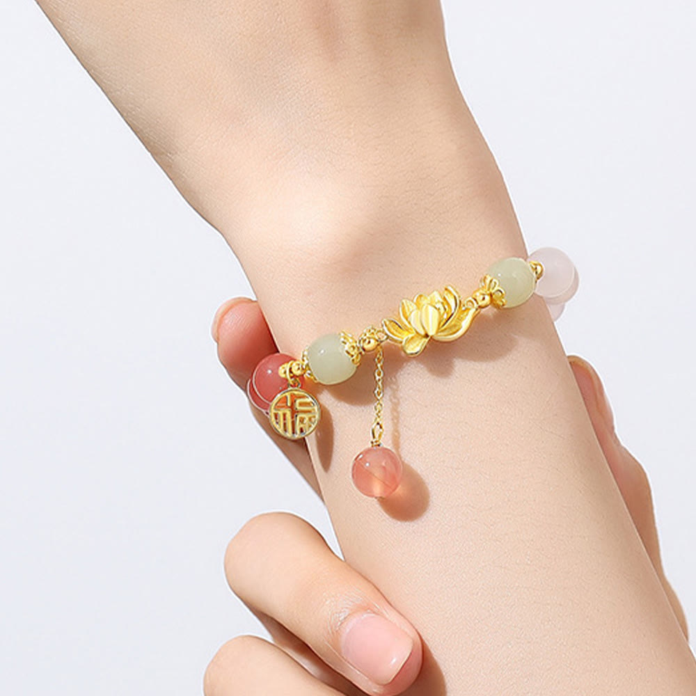 Buddha Stones925 スターリングシルバー 天然グラデーション瑪瑙 和田翡翠 蓮福 キャラクター 悟りのブレスレット