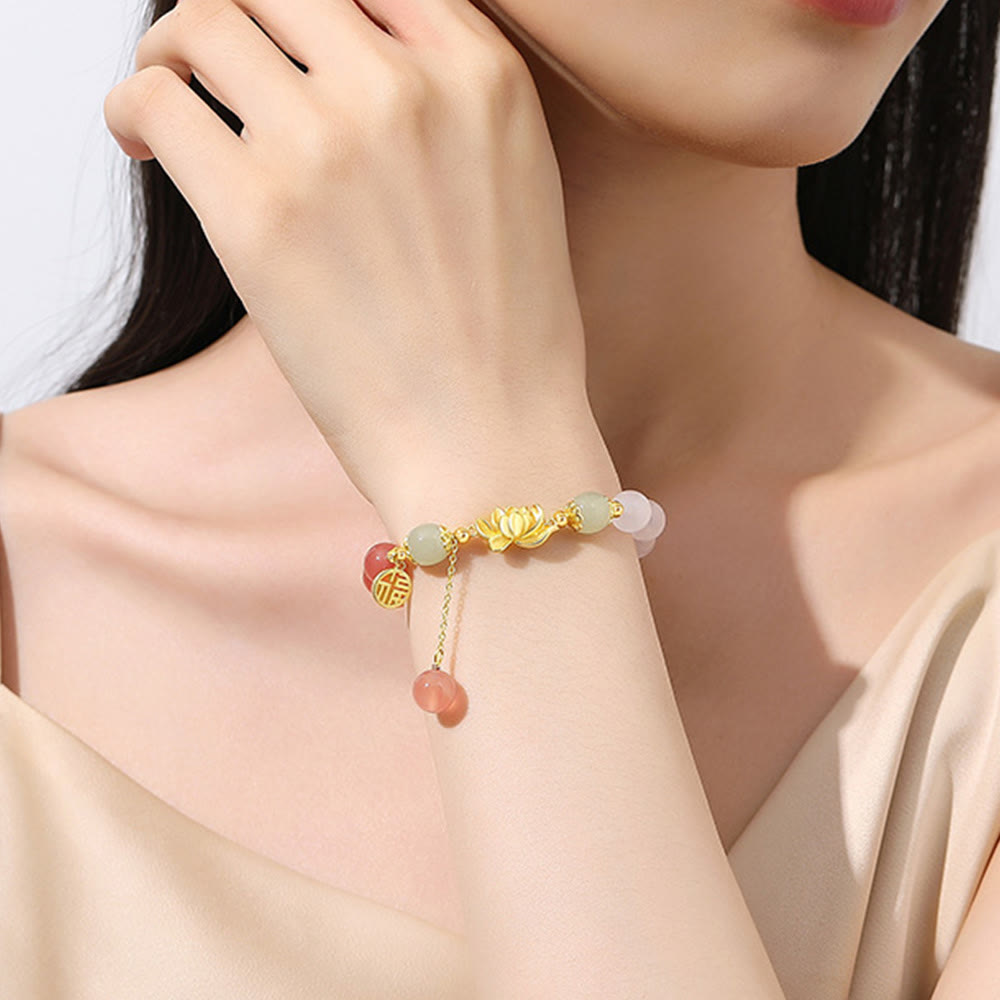 Buddha Stones925 スターリングシルバー 天然グラデーション瑪瑙 和田翡翠 蓮福 キャラクター 悟りのブレスレット