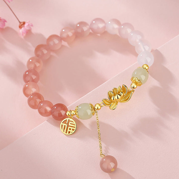 Buddha Stones925 スターリングシルバー 天然グラデーション瑪瑙 和田翡翠 蓮福 キャラクター 悟りのブレスレット