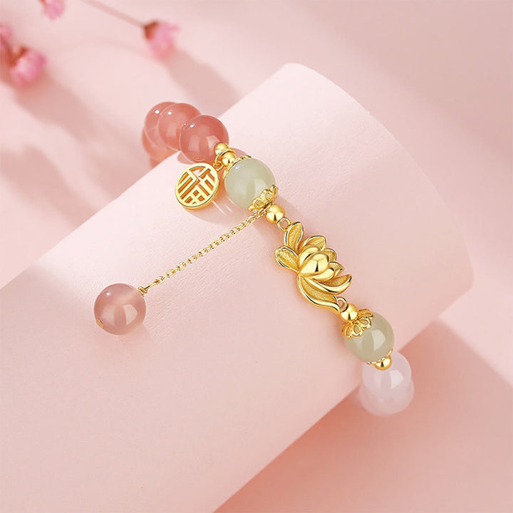Buddha Stones925 スターリングシルバー 天然グラデーション瑪瑙 和田翡翠 蓮福 キャラクター 悟りのブレスレット