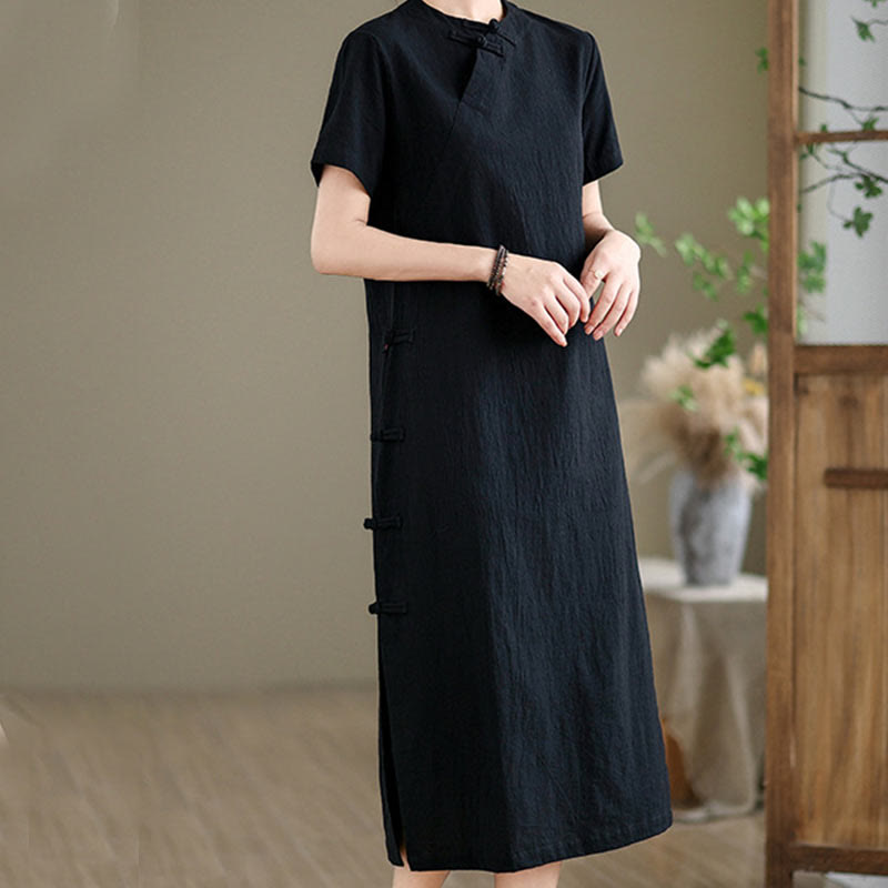 Buddha Stonesの夏ヴィンテージ純色中国風フロッグボタンチャイナドレス、チャイナドレス、ミディ丈ドレス - image 15