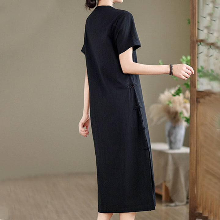 Buddha Stonesの夏ヴィンテージ純色中国風フロッグボタンチャイナドレス、チャイナドレス、ミディ丈ドレス - image 17